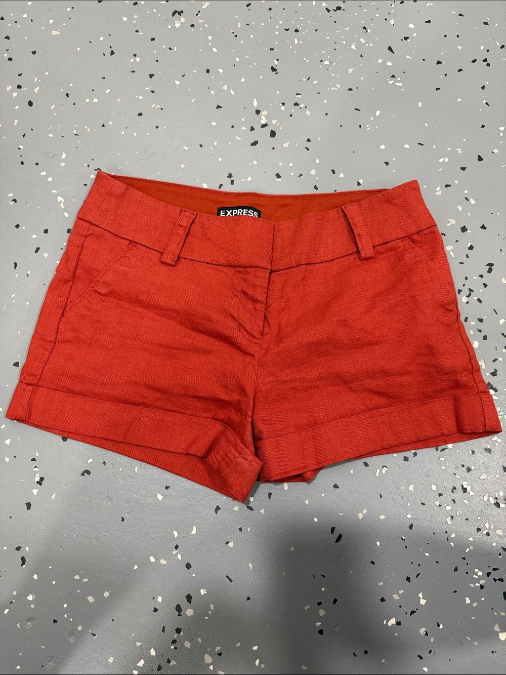 Express Red Linen-Blend Cuffed Jean Shorts